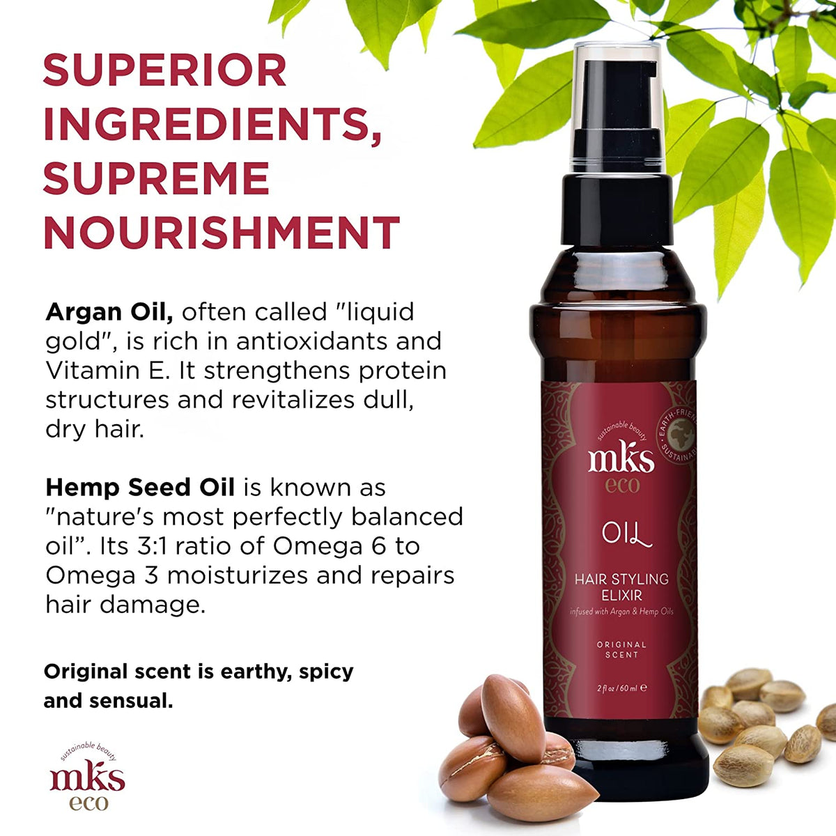 MKS Eco Oil Hair Styling Elixir Original scent 2oz - Salon Quality Professional Beauty Products Company